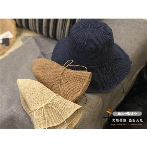 01811-shi39100 summer can fold Hand-woven solid big brim beach straw bucket cap women lady sunscreen fishermen hat