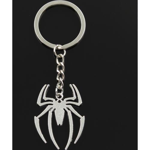 Fashion 30mm Key Ring Metal Key Chain Keychain Jewelry Antique Silver Color Plated Spider Halloween 38x29mm Pendant