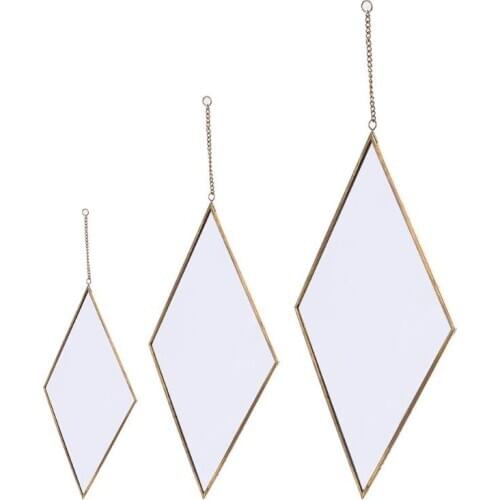 Rhombus Wall Hanging Mirror Gold Dressing Table Makeup Mirrors Bedroom Decor 11UA