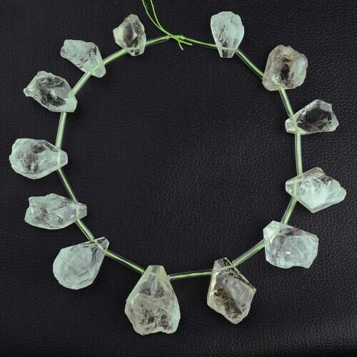 Natural Green Amethyst Prasiolite Freeform Nuggets Raw green Crystal strand 14"