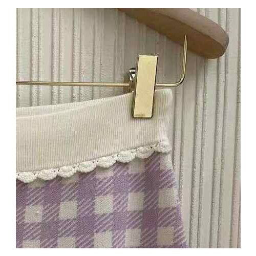 2021 Early Spring New Sweet Style Taro Purple V-neck Plaid Short Sleeve Top Half Skirt Women Suit SU506