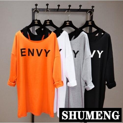 Ulzzang New Two-piece Set T-shirt Korean Spring Fall Loose Long Sleeve Street Tee Women Students Letters Pullover Sweatshirt Top