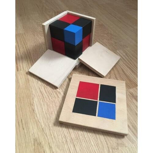 Montessori binomik cube educational tutorial wooden toy square prism cube surfaces colorful montessori materials sense