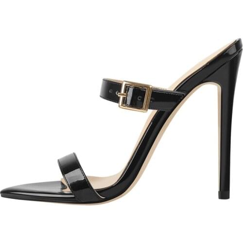 Onlymaker Women Black High Heels Mules Open Pointed Toe Buckle Strap Ladies Summer Sandals Party Casual Prom Big Size US5-15