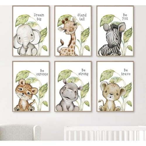 Palm Leaf Elephant Giraffe Zebra Lion Leopard Wall Art Canvas Painting Nordic Posters And Prints Wall Pictures Kids Room Decor