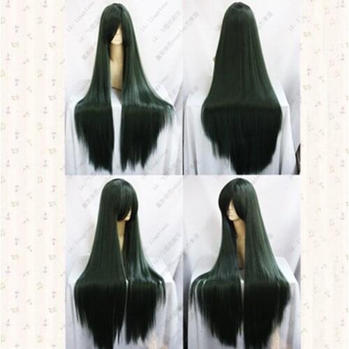 100cm Pluto Meiou Setsuna Cosplay Wigs Dark Green Long Straight Heat Resistant Synthetic Hair Perucas + Wig Cap