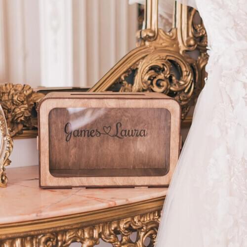 Personalized Wedding Card Box Rustic and Boho Wedding Decor Custom Name and Date Wood and Acrylic Wedding Card Box