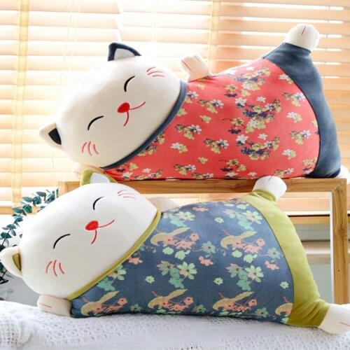 Lucky Cats Pillow Dual-Use Sofa Back Cushion Winter Hand Warmer Dolls Plush Toy Japanese Style Cover Office Nap Pillow Removable