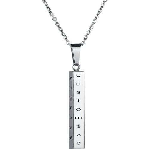 Custom Vertical Bar Stainless Steel Pendant Personality Square Bar Engraved Name Numbers Necklace For Men Woman Birthday Gift