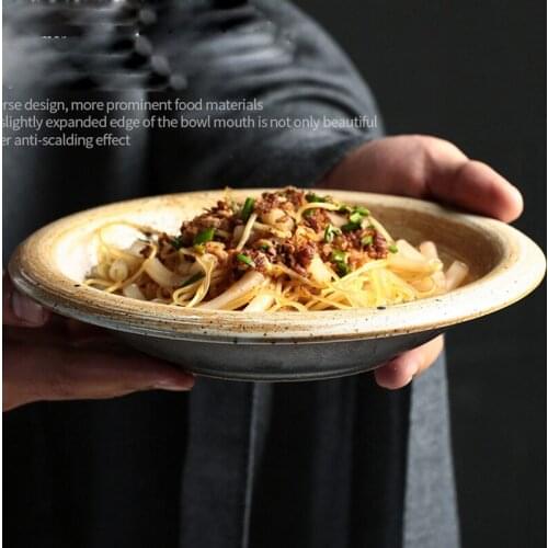 Japanese style stoneware anti-mouth noodle bowl soup bowl home creative restaurant hotel tableware rice bowl retro style ceramic