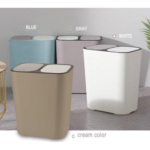 Trash Can Rectangle Plastic Push-Button Dual Compartment 12liter Recycling Waste Bin Garbage Can classified dustbin H99F