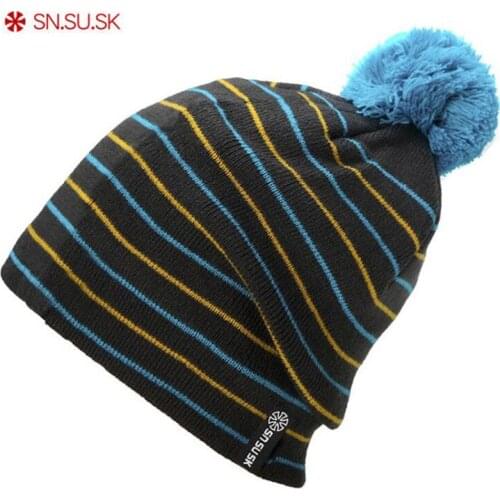 SN.SU.SK Stripe Hairball Hats Winter Fashion Warm Woolen Snowboard Caps For Men Women Female Beanies Ski Hat