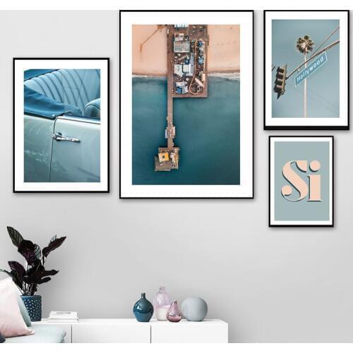 Blue Classic Car Door Hollywood Traffic Light Wall Art Canvas Painting Nordic Posters And Prints Wall Pictures For Living Room