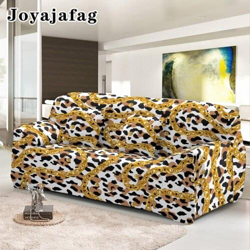 Stylish Leopard Gold Chain Slip-Resistant L Shape Corner Couch Cover Stretch Sofa Covers For Living Room Washable Slipcovers