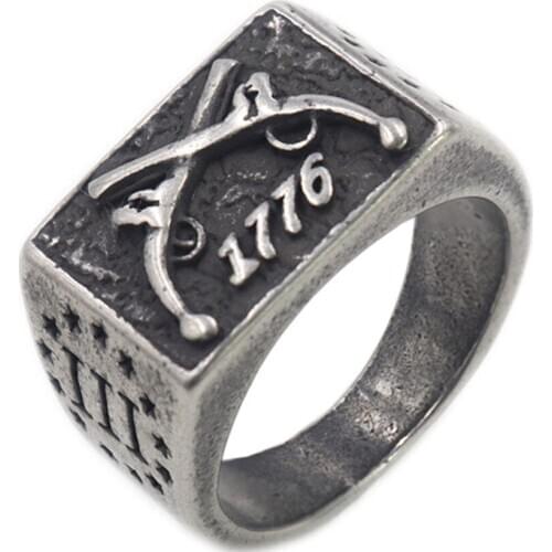 Stainless Steel Vintage Double Gun 1776 Ring Jewelry Cowboy Red Dead Ring Gift For Him Size 7-15