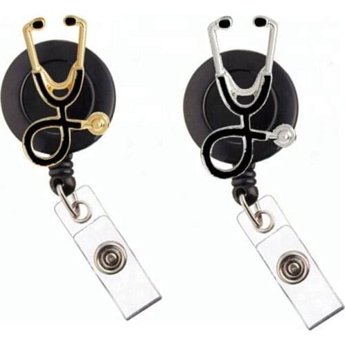 Retractable Sparkly Enamel Nurse Medical Doctor Symbol Stethoscope Badge Pull Reel Clip Holder Office Supplier