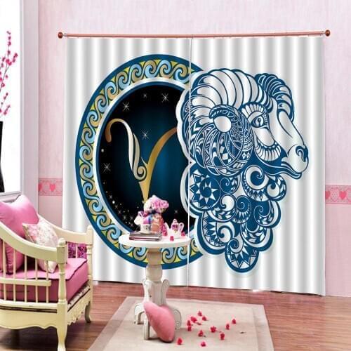 Custom Blue cartoon Sheep Curtains For Living room bedroom Blackout Geometry Curtain home Indoor drapes （left and right side)