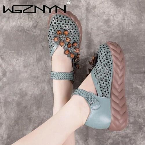Women Shoes Flowers Genuine PU Leather Platform Womens Retro Sandals 2021 Summer Shoes for Women Fashion Shoes Sandals Women