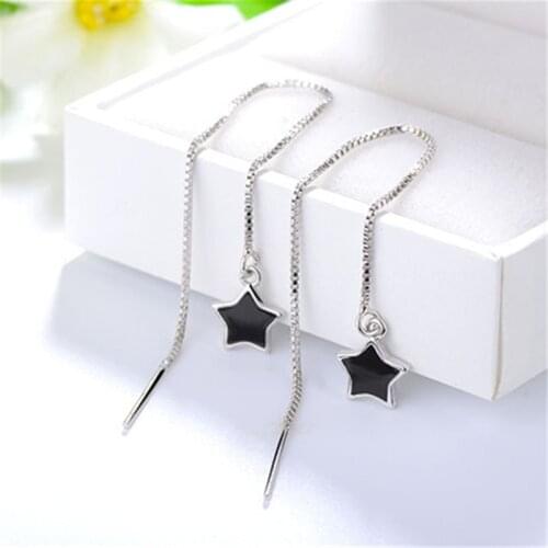 1 Pair Womens Cute Black Star Dangle Long Tassel Ear Line Stud Earrings Fashion Jewelry E0628
