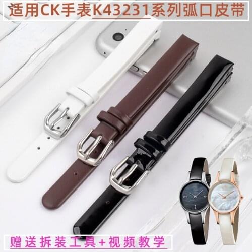 For CK Calvin Klein Womens Watchband Genuine Leather K43231 K43232 K43235 K43236 Special Arc Mouth Watch Strap