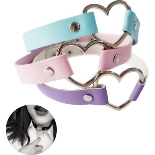 Punk pretty Heart Chain Gothic Buckle Collar PU Leather Choker Necklace Womens fashion