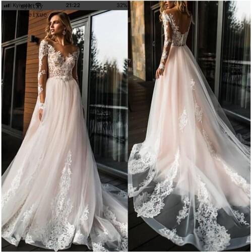 Elegant Lace Wedding Dress Vestidos De Novia 2020 Simple A Line Bridal Dress V-neck Sexy Romantic Floor Length Wedding Gowns