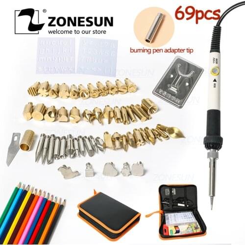 ZONESUN Hot Foil Stamping Soldering Iron Carving Pyrography Tool Wood Embossing Burning Soldering Pen Set Welding Tips Kit