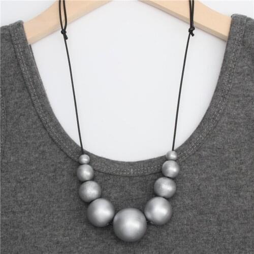 1pc Colorful Wood Beads Round Necklace Diy Handmade Long Rope Wooden Jewelry For Women Boho Style