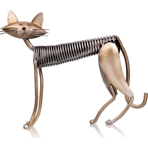 1PCS Crafting Decoration Metal Sculpture Iron Art Cat Spring made cat Handicraft Home Furnishing Ornaments