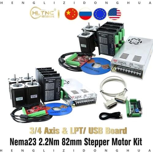 3 4 Axis kit cnc Nema 23 82mm stepper motor driver TB6600 DM542 + USB mach3 Controller card cable+ 350W 36V power supply