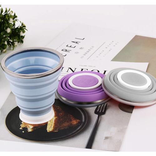 320ML Travel Cup Stainless Steel Silicone Retractable Folding cups Telescopic Collapsible Coffee Cups Outdoor Sport Water Cup