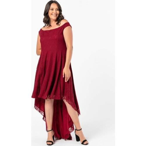 Angelino Plus Size Short Front Kiss Neck Pink Burgundy Princess Lined Dress Asymmetric Chic Evening Clothing For Elegant Women