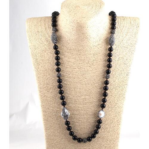 Free Ship Fashion Black Stones Bohemian Tribal Jewelry Handmake Paved Natural Stone and Pearl Ethnic Necklace For Women