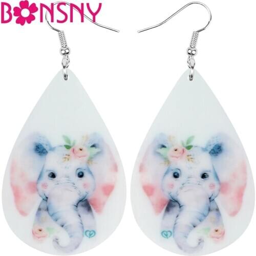 Bonsny Acrylic Teardrop Rose Elephant Earrings Drop Dangle Jewelry Ornaments For Women Girl Teen Kid Party Charm Decoration Gift