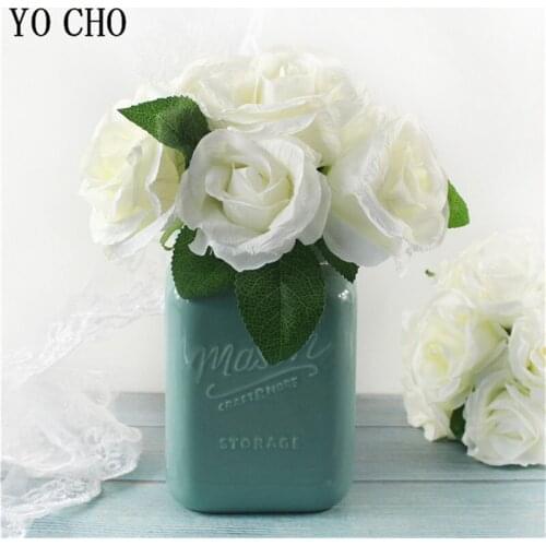 7Heads Wedding Bouquet Rose Artificial Flower for Bridesmaids Bridal Bouquet White Silk Fake Flowers Wedding Decoration Flores