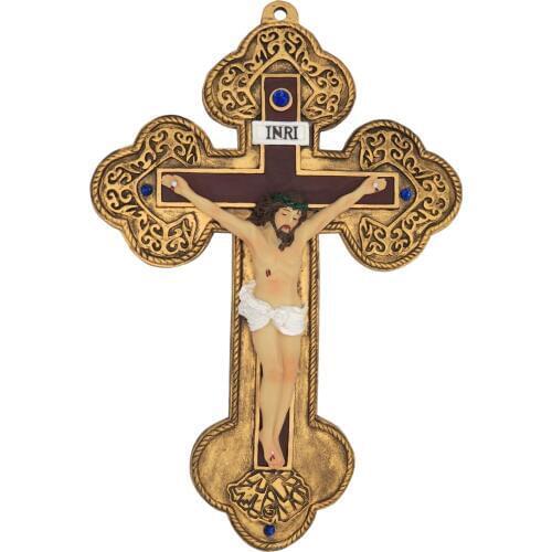 Hankroi 14 Inches Resin Wall Crucifix Jesus Christ on INRI Cross Hand painted Home Chapel Decor
