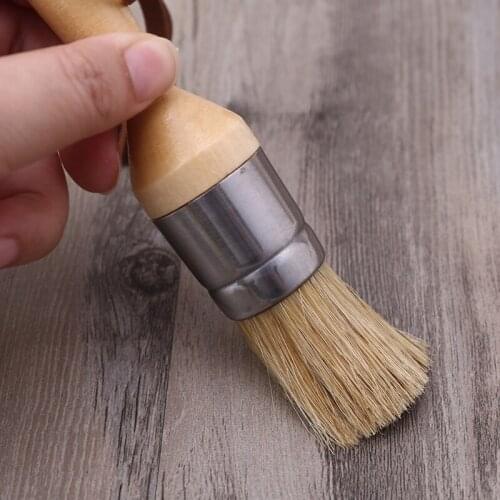 2Pcs Round and Pointed Chalk Paint Wax Brush Ergonomic Wood Handle Bristle Brush X37B