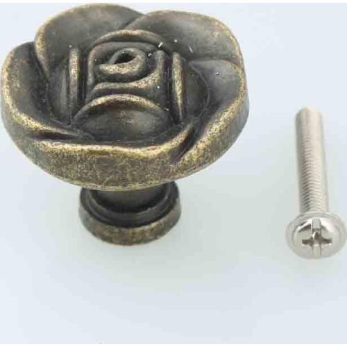 31mm Creative vintage rose drawer shoe cabinet knobs pulls distress bronze dresser door handles knobs retro rose furniture knobs