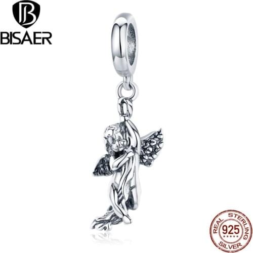 Love Angel BISAER Hot Sale 925 Sterling Silver Cupids Arrow Silver Beads Charms fit Women Bracelets Silver 925 Jewelry ECC1405