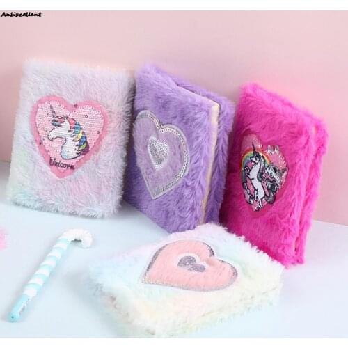 Cartoon Colorful Unicorn Plush Notebook For Girls Kids Gifts Pocket Diary Planner Heart-shaped Notepad School Office Stationery
