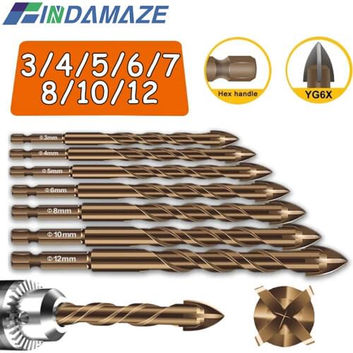 4 Blade 6-angle Glass Drill Bit Carbide Tool Tip Ceramic Concrete Drill Bit Set for Plastic and Wood Wall Mirrors and Tiles