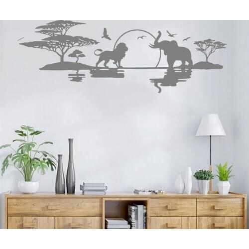 Africa Wild Animals Lion Elephant Wall Sticker Vinyl Interior Home Decor Room Nursery Art Palm Tree Decals Wallpaper CX304