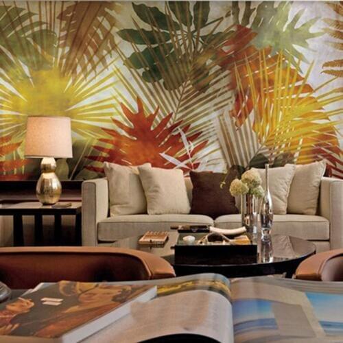 Bacaz 3D Papel Mural Wallpaper Palm trees Lobus Leaf Large Wall Mural Wall paper for Sofa Background 3D Phtoto Murals Stickers