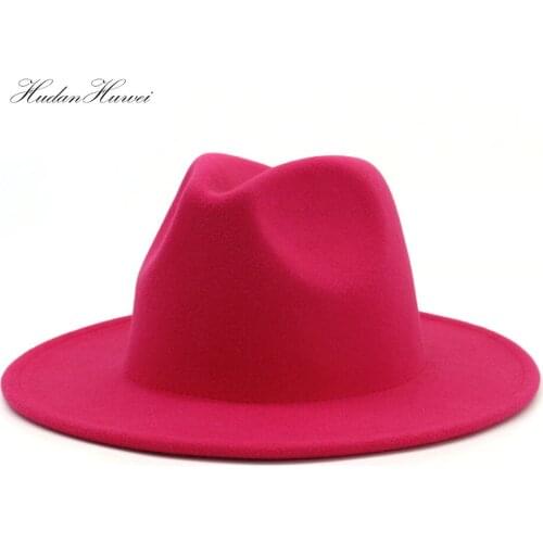 2021 New Arrivel Ladies Gentlemen Black White Pink Cowboy Winter Spring Woolen Felt Fedora Hat Flat-brimmed Unisex Cotton Hat