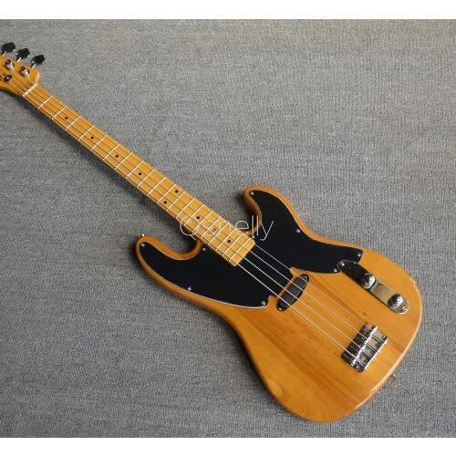 Top Quality QShelly Custom Natural Vintage 4 Strings Ash Body Reverse Headstock Electric Bass Guitar Musical Instrument Shop