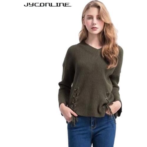 JYConline Casual Knitted Pullover Sweater Women Jumper Batwing Sleeve Loose Womens Sweaters Pull Femme V-neck Knitwear Sweaters