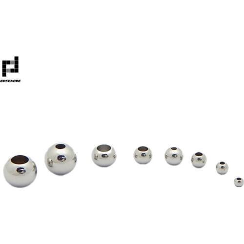 BASEHOME 20pcs/lot 6/8/10mm Stainless Steel Spacer Beads Ball Big Hole Space Bead Fits for DIY Charm Bracelets Jewelry Making