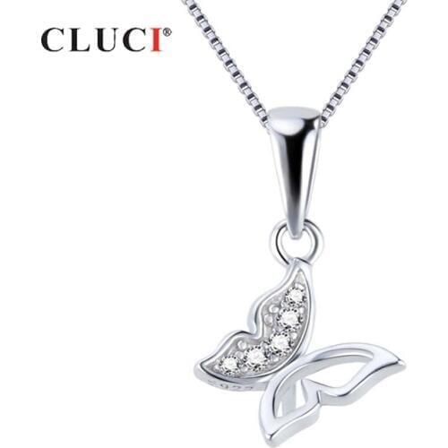 CLUCI Silver 925 Cute Women Butterfly Charms Pendant Jewelry Zircon Pendant Valentine Gift for Women SP407SB