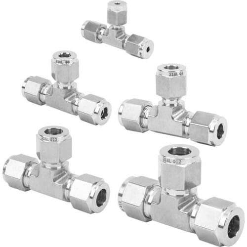 Compression Ferrule Connector Tee Equal Diameter Stainless Steel Die Forging