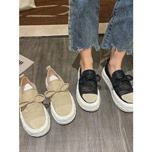 Sweet Bowknot All-Match Thick-Soled Womens Shoes Spring And Summer New Mesh Breathable Comfortable Casual Shoes